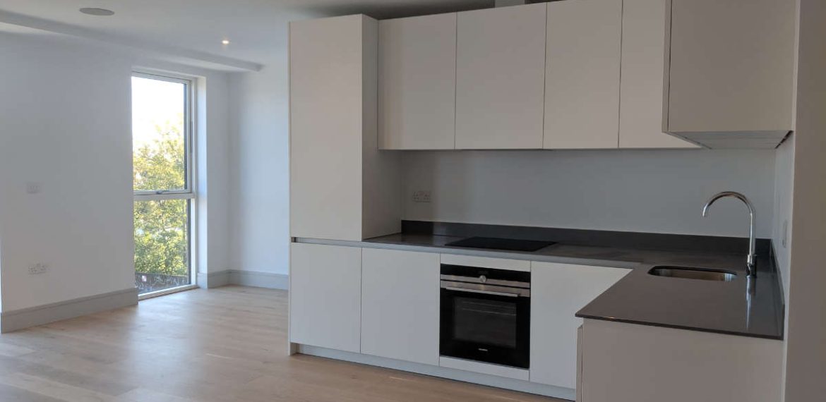 Kitchen in a new apartment at Coomb House, Isleworth office to residential conversion