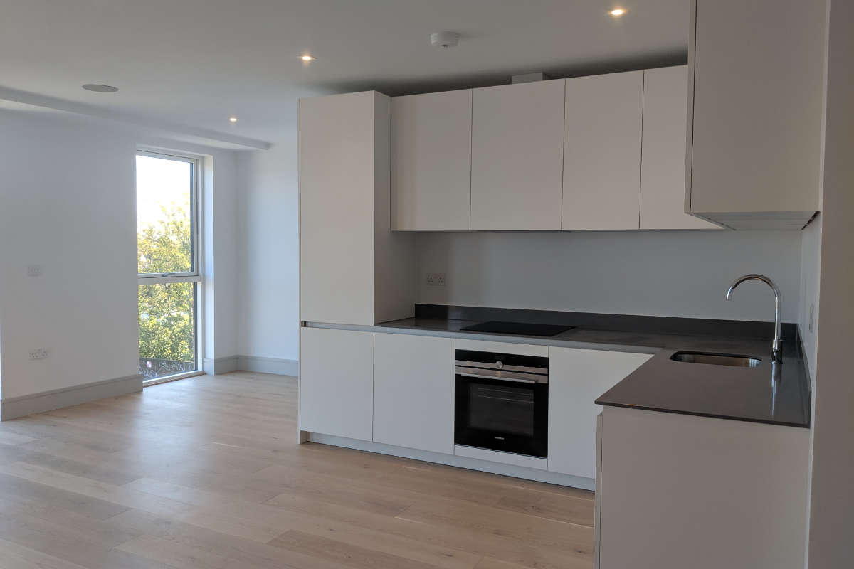 Kitchen in a new apartment at Coomb House, Isleworth office to residential conversion