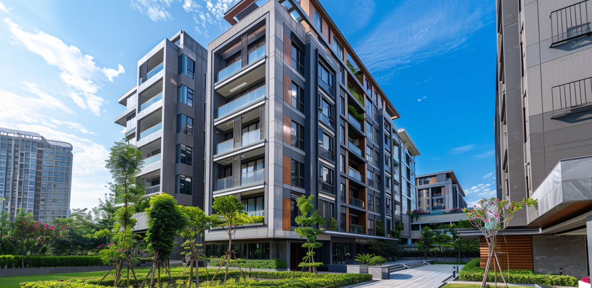 Completed modern apartment building in London after a safely managed construction project