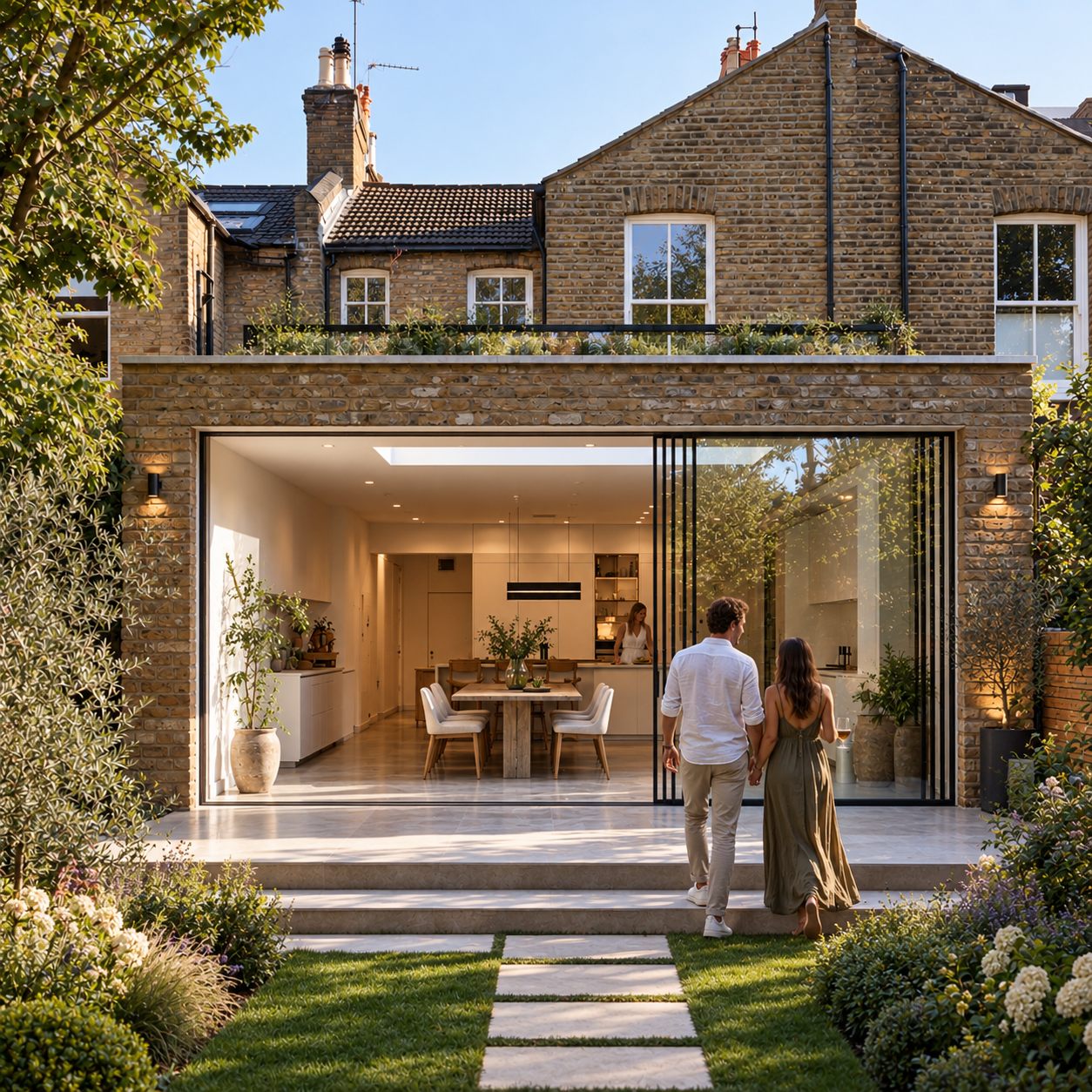 Kitchen Extensions in London: Costs, Planning and Design Ideas 2 Design concept: modern flat-roofed rear kitchen extension with large sliding glass doors on a Victorian terraced house in London